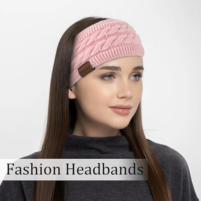 Loritta 2 Pack Headbands for Women Winter Warm Cable Knit Ear Warmer Thick Head Wrap Fuzzy Fleece Lined Gifts
