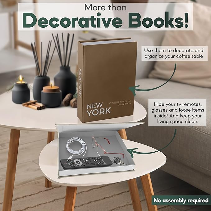 Faux Book Storage Box Set – Decorative Faux Books with Hidden Storage for Coffee Table Decor, Bookshelf or Mantle – Linen Decorative Boxes (Set of 2) – Aesthetic Book Decor for Home