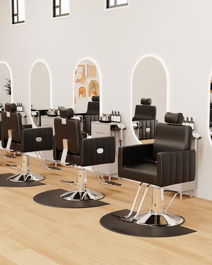 Baasha Reclining Black Salon Chair with Adjustable Headrest, All-Purpose Hydraulic Styling Chair, Soft PU Leather, Heavy-Duty Steel Frame, 440 lbs Capacity, for Haircut, Braiding & Tattoo
