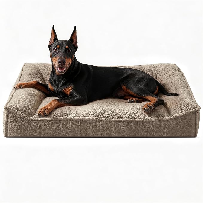 FURTIME XXL Orthopedic Dog Beds Large Sized Dog, Extra Thick Dog Couch 48" | Supportive Pet Sofa, Ergonomic Slant Dog Beds with Removable Washable Cover, Ultra Soft Surface & Non-Slip Bottom, Brown