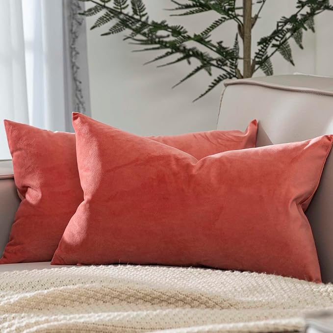 16x24 Pillow Covers Set of 2 Decorative Velvet Throw Pillow Covers,Coral | Luxury Soft Cushion Covers with Invisible Zipper for Couch Sofa Bed Living Room Bedroom Home Decor
