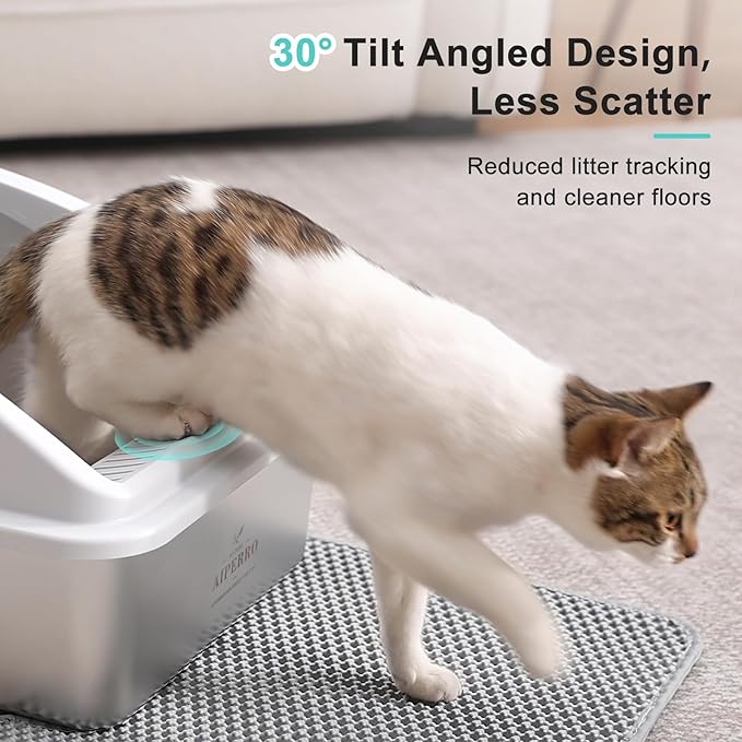 AIPERRO Stainless Steel Litter Box | XL Enclosed Cat Litter Boxes with Lid | High Sided Meat Litter Box for Big Cats | Anti-Urine Leakage | Non-Stick & Easy to Clean | Includes Litter Mat & Metal Scoop