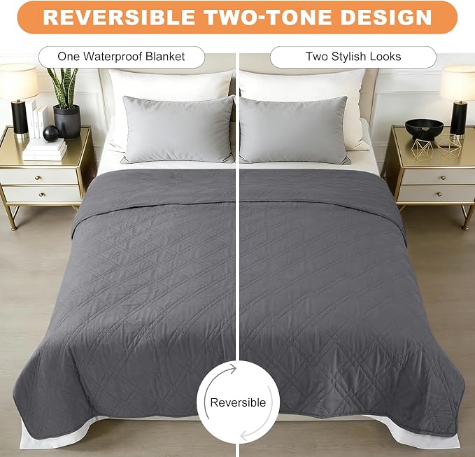 100% Waterproof Washable Dog Blanket，Gray+Gray， 82"x92" | ,7-Layer Reversible Couch Covers for Dogs Met for Sofa Furniture Car Camping