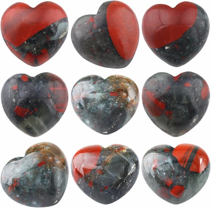 SUNYIK Assorted Natural Gemstones Carved Puff Heart Pocket Stone Set, Healing Palm Crystal Set for Christmas, Pack of 8(1")