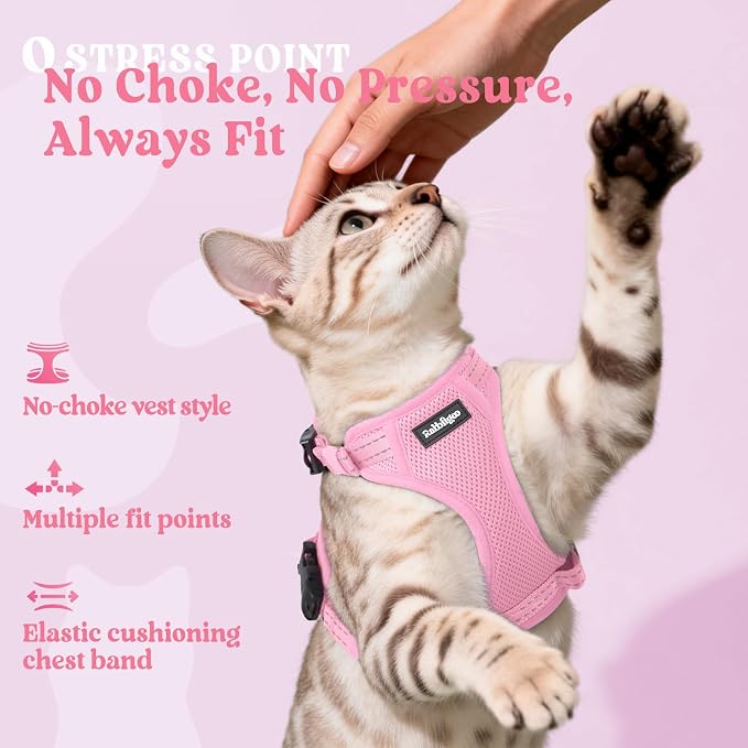 rabbitgoo Cat Harness and Leash, Easy-on with Neck Buckle, Pink