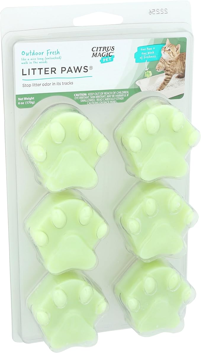 Citrus Magic Pet Odor Eliminator Litter Paws, Outdoor Fresh, 2 Pack | Odor Absorber for Cat Litter Boxes, Air Fresheners for Home with Pets, 6 Paws per Pack