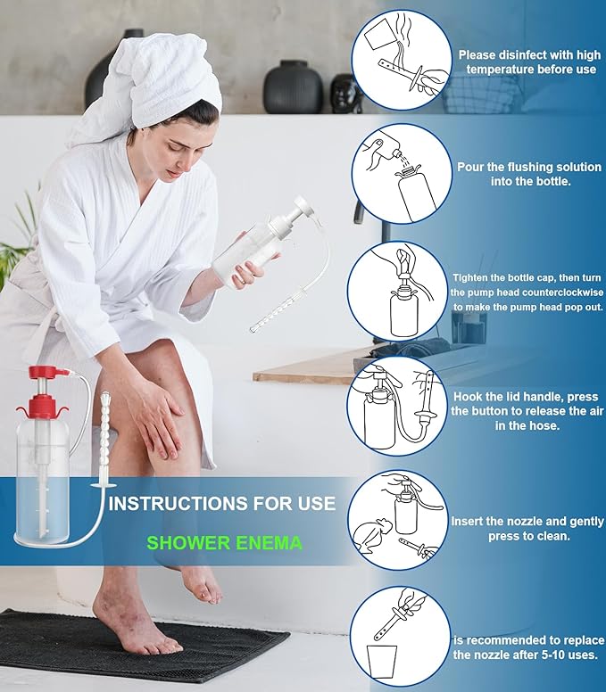 Enema Kit for Colon Cleansing - Anal Douche Anti Back-Flow Design for Feminine Personal Care,Vaginal Douche for Women/Douches for Men with 3 Nozzles 600ML