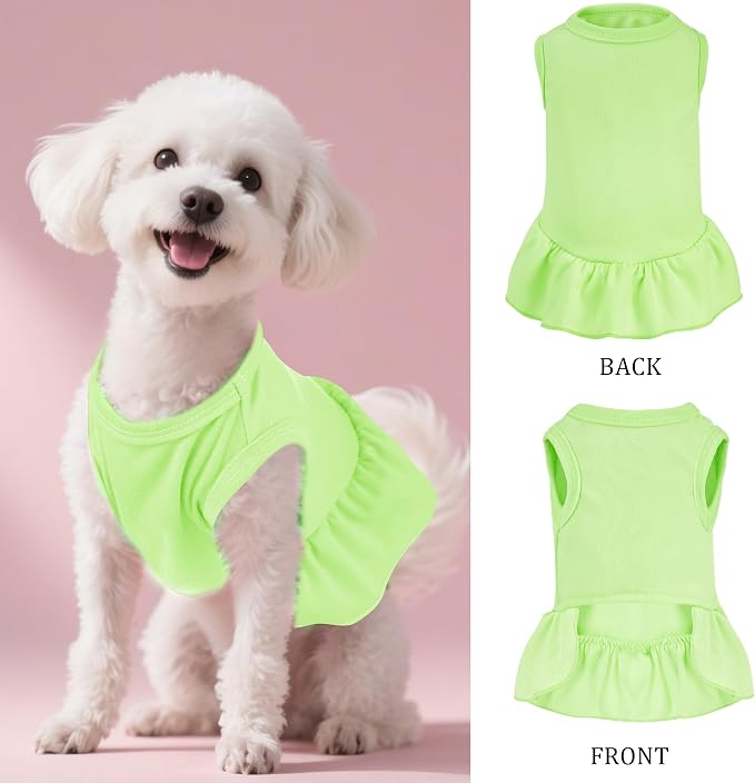2 Pcs Dog Dresses Cat Skirt Solid Color Dog Clothes Summer Sleeveless Puppy Girl Clothes for Small Pet Dogs Cats (Yellow,Green, Medium)