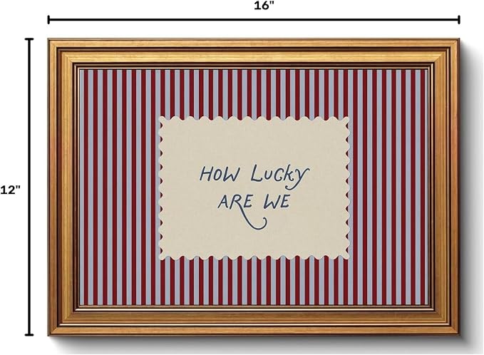 How Lucky Are We Gold Framed Wall Art Striped Quotes Wall Decor Art | Preppy Inspirational Picture Canvas Art Funky Vintage Small Framed Prints Artwork For Apartment Dorm Bedroom Vanity Bookshelf