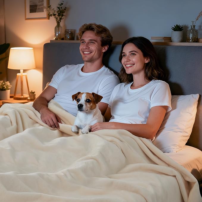 LOOBANI Waterproof Blanket for Queen Bed, Couch Cover 80" x 90", Beige | Reversible Soft Flannel, Large Dog Blankets, Spill-Proof Sofa Cover for Furniture Protection, Pet Hair Resistant, Noise Free