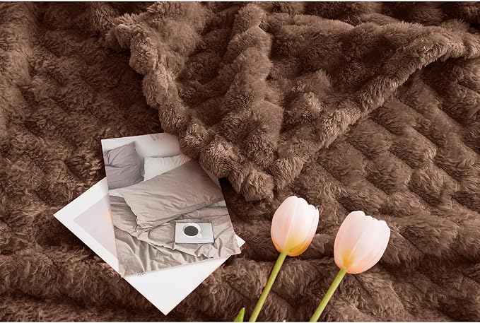 Excervent Big 3D Clouds Stylish Blanket for Bed, 50x70 Inches, Mocha | Decorative Fuzzy Flannel Fleece Throw Blanket for Sofa Bed Couch, Super Soft Cozy, Suitable for All Seasons