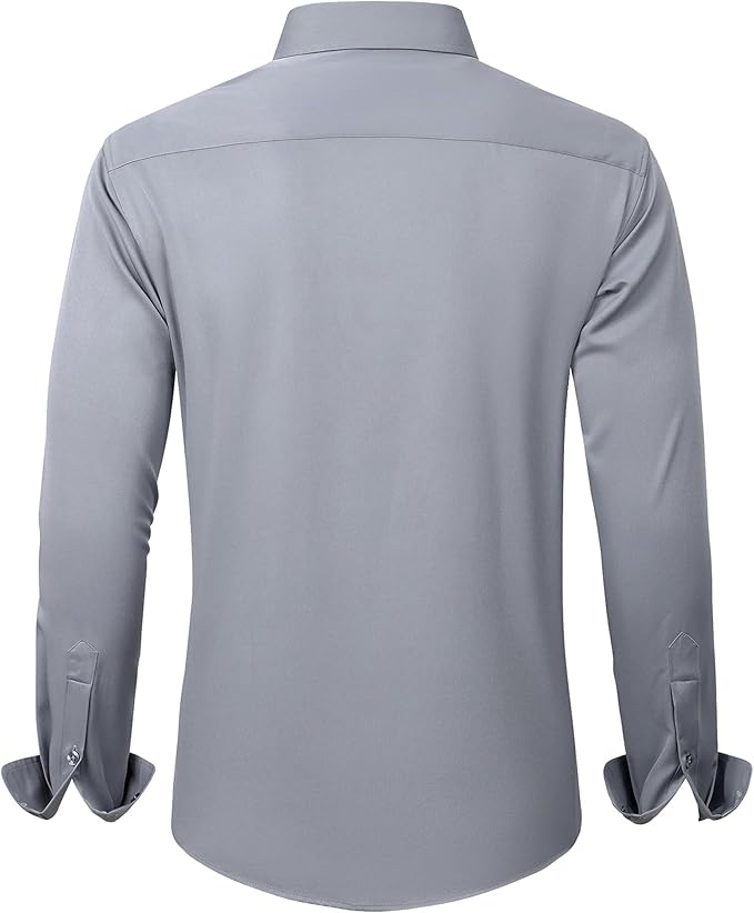 J.VER Men's Dress Shirts Solid Long Sleeve Stretch Wrinkle-Free Formal Shirt Business Casual Button Down Shirts
