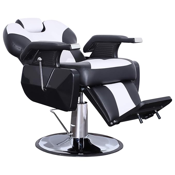 BarberPub Heavy Duty Reclining Barber Chair, All Purpose Hydraulic Salon Chairs for Hair Stylist, Barbershop Salon Tattoo 2688 (Black-White)