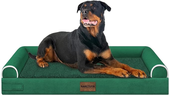 Orthopedic Dog Bed for XX-Large Dogs, 44 x 34 Inch, Emerald | Egg crate foam for joint support, 3-sided bolster pet sofa, waterproof lining, washable cover, and non-skid base