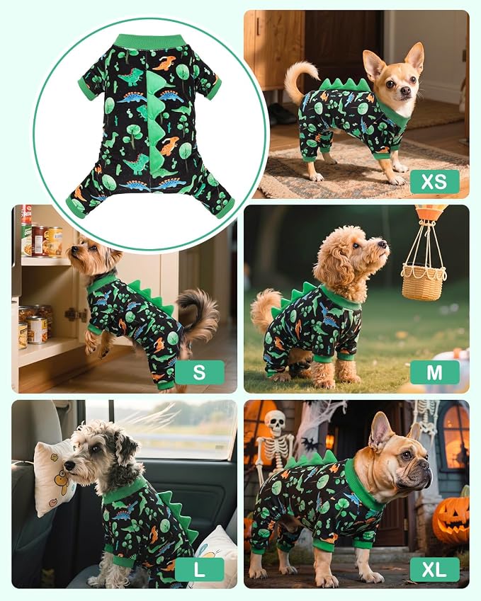 CuteBone Dinosaur Costume Dog Pajamas, Stretchy Spandex Crystal Velvet Sleepwear Coat for Small Dogs, Soft & Warm Pet Outfit Clothes for Cold Weather, Cozy Pullover Design COSP22XS