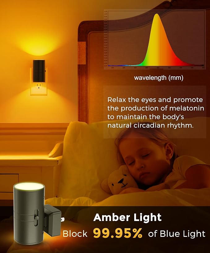 L LOHAS LED Night Light, Amber Nightlight,Dimmable Night Light,Light Sensor | Yellow Nightlight, 0-100LM, Sleep Light for Kids, Soft & Warm Light for Bedroom, Bathroom, 2 Pack