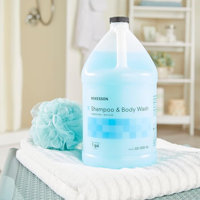 McKesson Body Wash and Shampoo [4 Count] - 1  Gallon Bulk Refill Full Body Wash with Aloe, Summer Rain Scent - Sensitive Skin & Hair 2‑in‑1