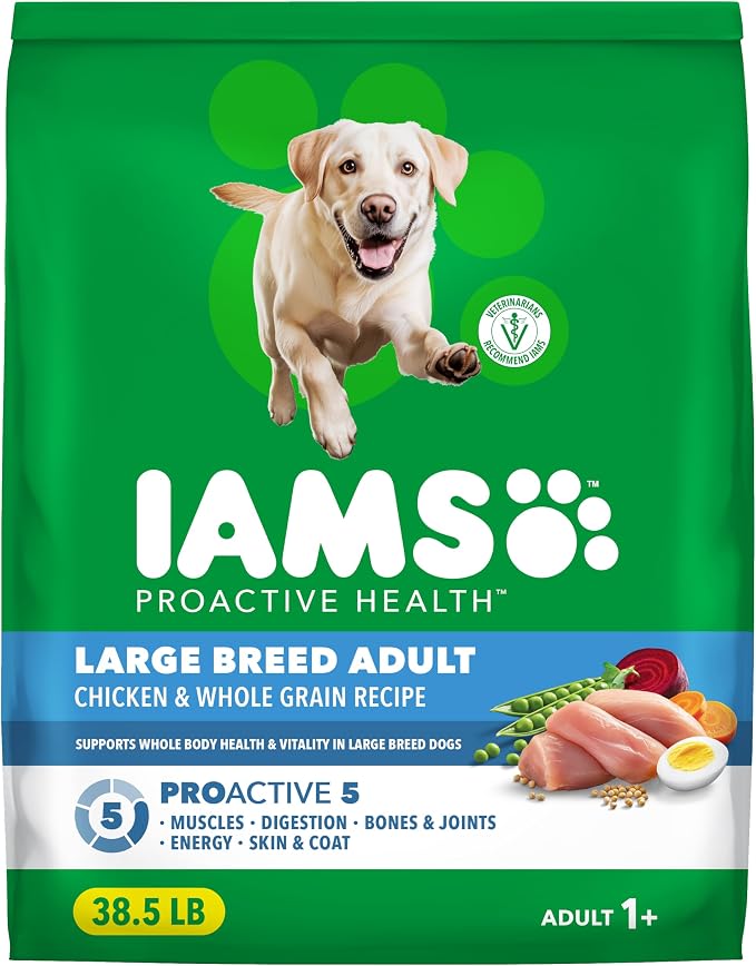 IAMS Proactive Health Large Breed Dry Dog Food, Chicken, 38.5 lb | Veterinarian-recommended, real chicken #1 ingredient, L-Carnitine for metabolism, Glucosamine & Chondroitin, optimal calcium