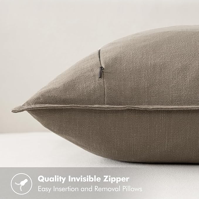 MIULEE Decorative Linen Pillow Covers 18x18 Inch Tan Taupe | Boho Farmhouse Neutral Couch Throw Pillows for Bed, Pack of 2 Accent Modern Pillowcases, Sofa Livingroom Home Decor