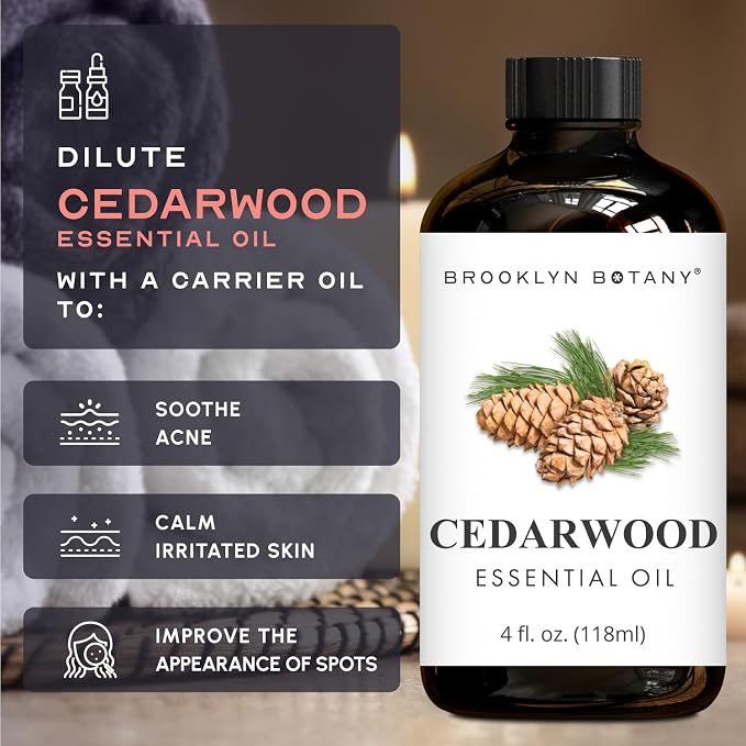 Brooklyn Botany Cedarwood Essential Oil - Huge 4 Fl Oz - 100% Pure and Natural - Premium Grade with Dropper - for Aromatherapy and Diffuser