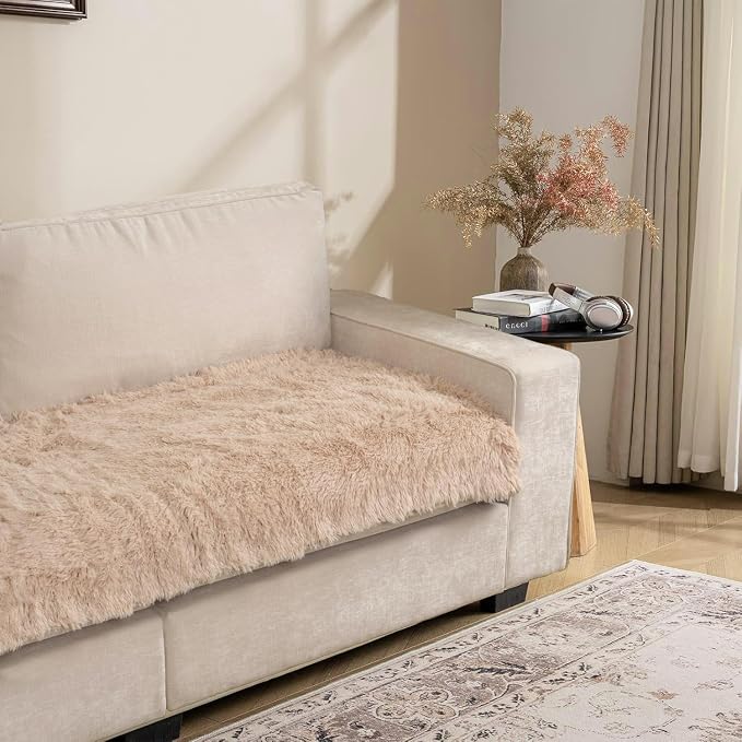 Dogs/Cats Bed Mats, Dog Pad Washable Removable Couch Cover with Anti-Slip Back, Plush Long Fur Mat, Perfect for Small, Medium and Large Dogs.(Beige, 40"x50")