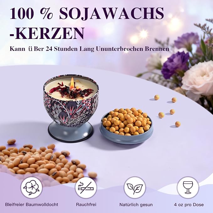 Scented Candles Gift Set of 4，Aromatherapy Candle, Aromatherapy Non Toxic Candle，Natural Soy Wax Portable Travel Tin Candle, Birthday Gifts, Gifts for Ladies/Gentleme