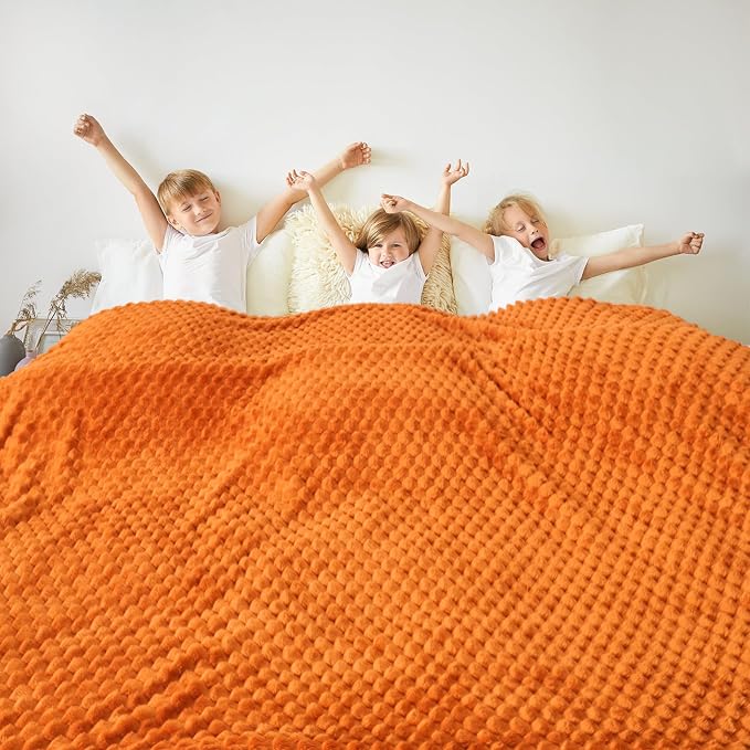 Vessia Flannel Fleece King Size Bed Blanket(108x90 inch), 3D Jacquard Burnt Orange Fuzzy and Warm Blanket for Adults, 300GSM Super Soft Touch Cozy Lightweight Home Decor for All-Season