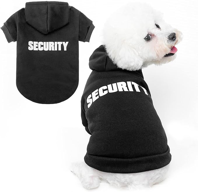 BINGPET Security Dog Hoodie, Pet Sweater Clothes with Leash Hole, Black | Warm Dog Sweatshirt for Small Medium Large Dogs, All-Season Cold Weather Comfort & Fit, Soft Winter Hooded Pullover Outfit