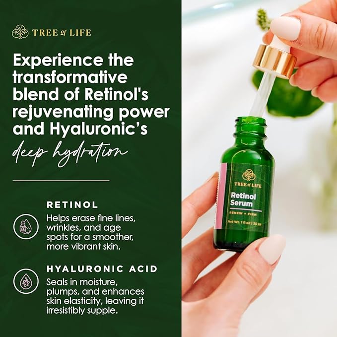 Tree of Life Beauty Retinol Serum, Skin Smoothing Face Oil for Dark Spots and Fine Lines, Facial Serums for Dry and Sensitive Skin Care with Hyaluronic Acid for Soft Smooth Skin, 2 Fl Oz (Pack of 3)