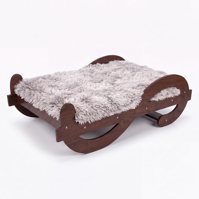 Wooden Elevated Dog Bed with Plush Mattress,M, Up to 60 lb | Raised Dog Bed Furniture with Walnut GrainPattern Frame, Designer Pet Sofa for Indoor Home Decor
