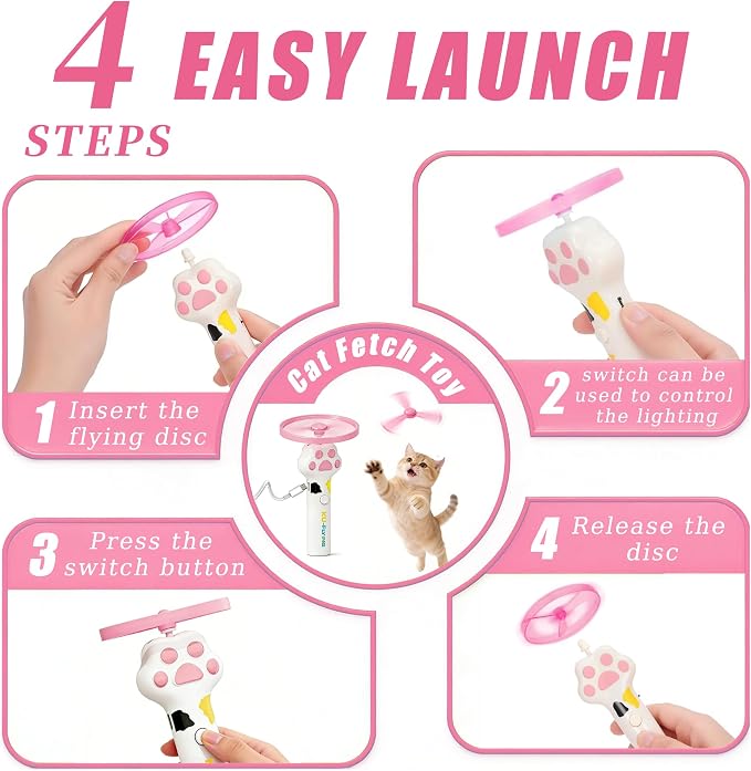 Cat Toy Disc,Interactive Cat Fetch Toy Flying Discs for Pet with 20 Discs | Cat Toys for Indoor Cats,Flying Cat Enrichment Toys for Adult Kittens Dog Playing,Hunting Tracking Chasing Toys for Outdoor