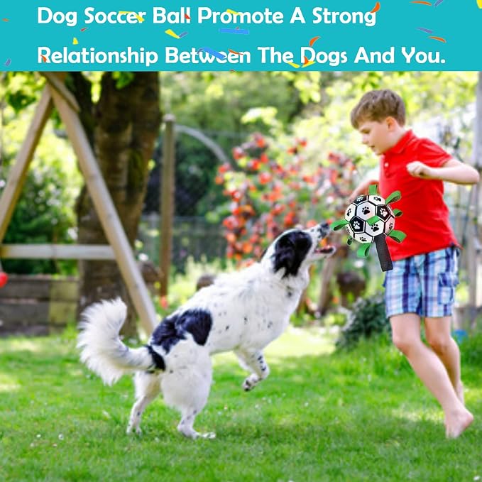 Ropes Soccer Balls Toy - Interactive Dog Toys for Tug of War, Puppy Birthday Gifts, Water Toy, Durable Balls World Cup for Large Dogs (9 Inch)