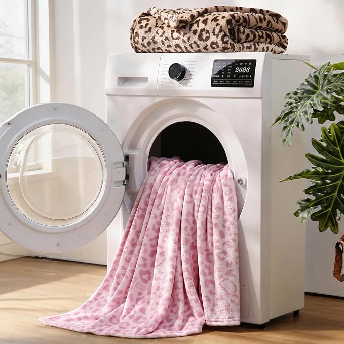 PU MEI Pink Leopard & Cheetah Print Fuzzy Flannel Blanket, Double Sided Ultra Cozy Super Soft Lightweight Animal Throw Blanket for Sofa, Couch, Bed, 60" x 80" inches
