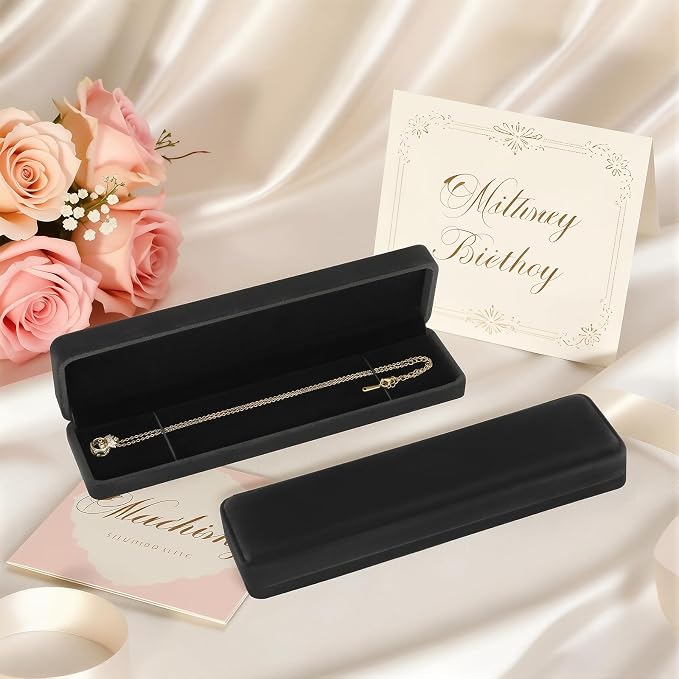 KUKUVR 2 Pcs Velvet Necklace Gift Box, Long Jewelry Storage Holder Case for Chain Pendant Bracelet Engagement Birthday Anniversary (Black)