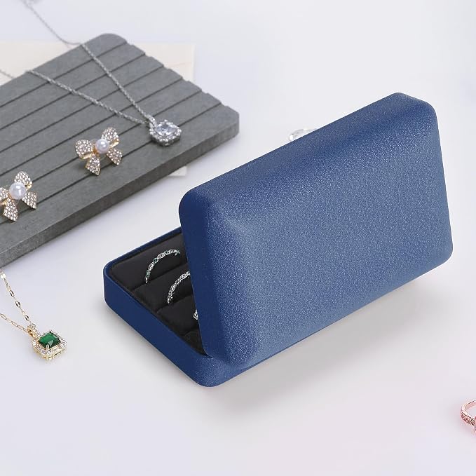 KUKUVR Velet Jewelry Ring Storage Box for Multiple Rings (Blue) | Travel Jewelry Case with 3 Slot Ring Display Organizer