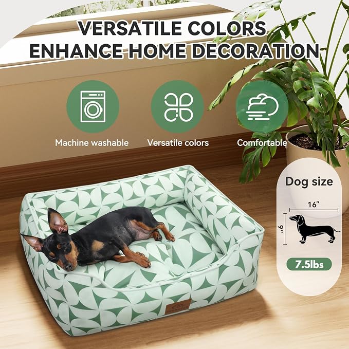Zerbuger 25in Green Pattern Rectangle Cat Dog Bed Machine Washable Sofa | Sleeping for Large Medium Small Pets Indoor Outdoor, Non-Slip Bottom Soft Puppy Bed Durable Orthopedic Calming Pet Cuddler