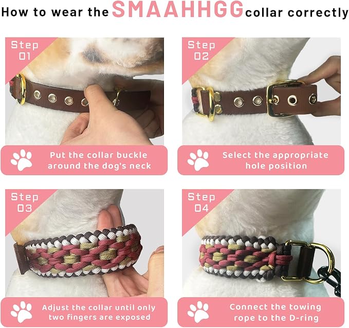 Rustic Autumn Weave Braided Paracord Wide Dog Collar, Adjustable Collar for Medium Large Dogs, Stylish Pet Gear for Boys Girls Dog, L