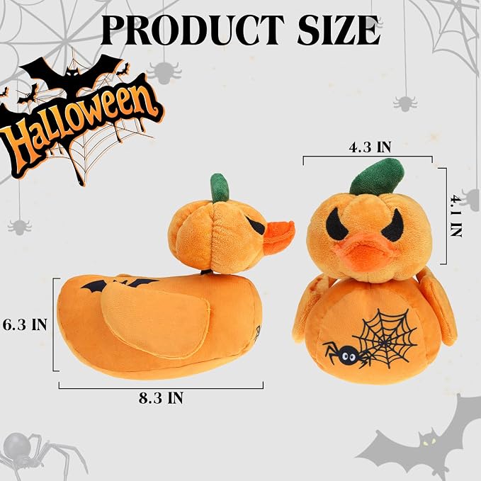 EXPAWLORER Halloween Squeaky Dog Toy - Funny Pumpkin Duck Plush Puppy Chew Toy with Crinkle Paper & Squeaker, Durable Interactive Stuffed Duck for Small Medium Large Dogs, Gift for Teething Holiday