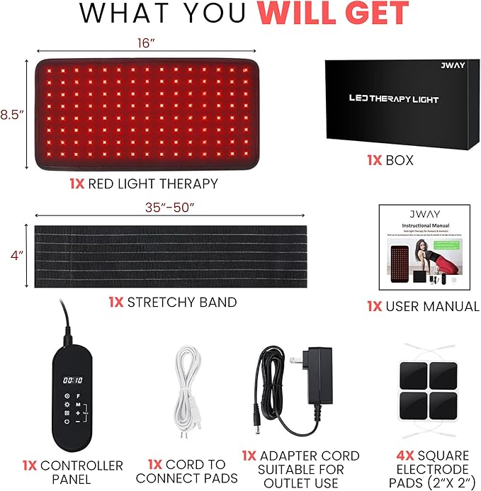 JWAY Red Light Therapy Belt | 660nm Red Light Therapy & 850nm Near Infrared Light Therapy for Body | Relax & Massage Muscles | Pain Relief and Inflammation | Improve Circulation