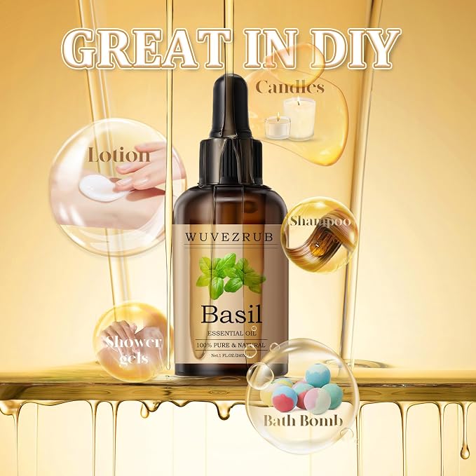 Basil Essential Oil 120ML - 100% Pure and Natural Oils for Aromatherapy Diffuser - 4 Fl Oz/Basil