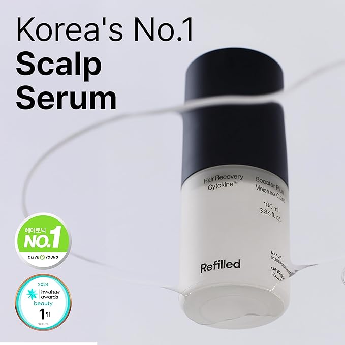 REFILLED Booster Plus Moisture | Hair Growth Serum & Thickening Scalp Treatment with Built-in Massager for Men & Women | Hair Loss & Thinning | Fuller & Baby Hair Regrowth | Fast-Absorbing with Biotin