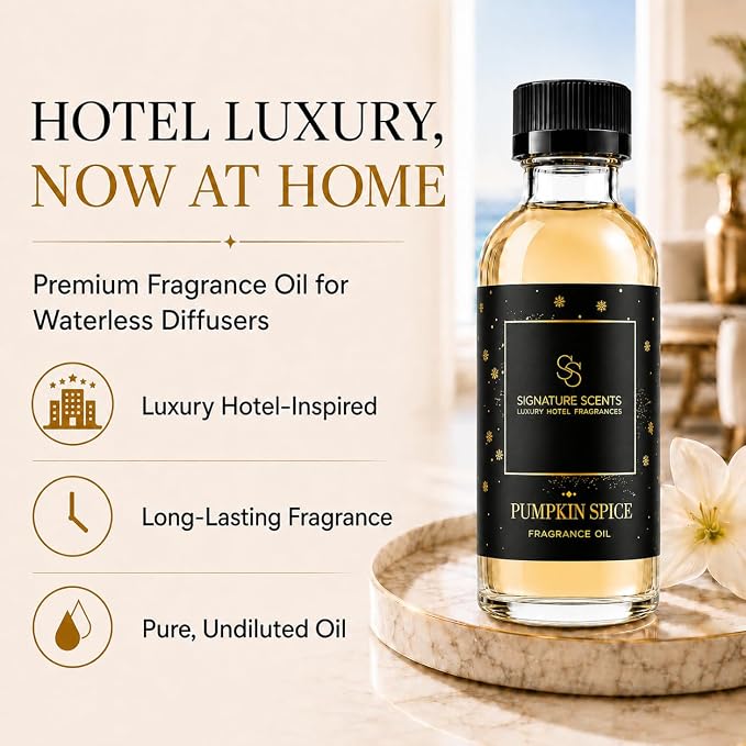 Luxury Hotel Diffuser Oil for Hotels and Homes - Aromatherapy Oils for use with an Essential Oil Diffuser at Home - Fragrance-Scent Diffuser Oil Blend (Pumpkin Spice) 4.05fl oz (120ml)