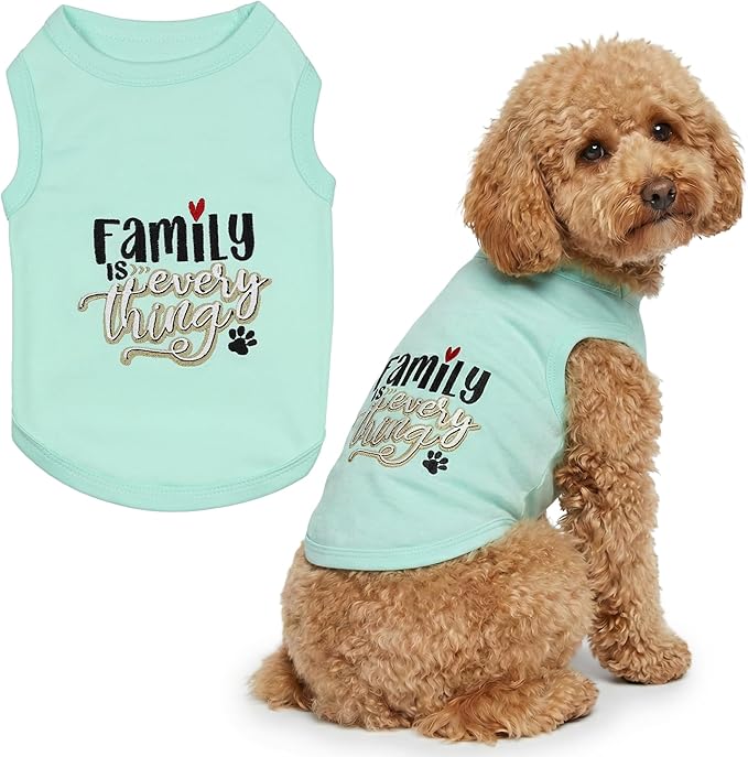 Parisian Pet Dog Shirt – 100% Cotton Shirts for Large Dogs – Blue Sleeveless Pet Clothes – Lightweight and Breathable Dog Apparel – Family is Everything Dogs Clothes - Stretchy Pet T Shirts