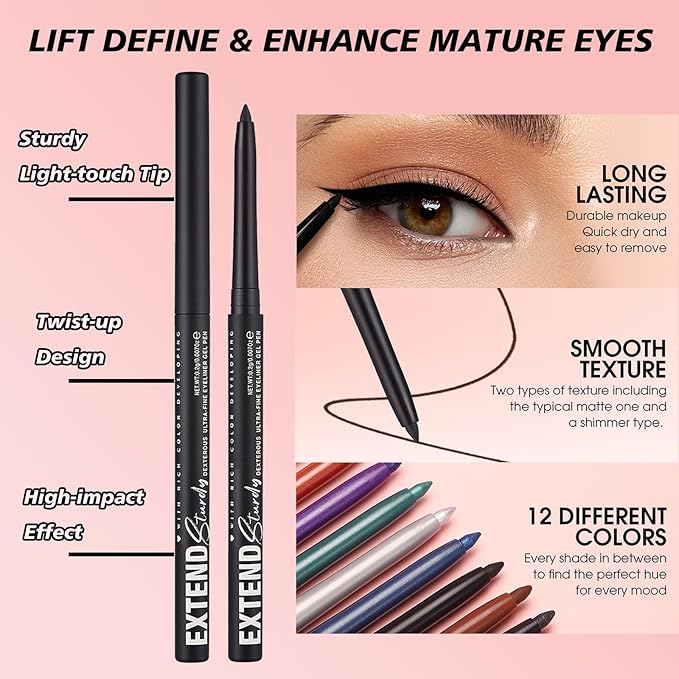 White Pencil Eyeliner Waterproof Retractable Cream White Gel Eyeliner Smudge-proof Hypoallergenic (01#)