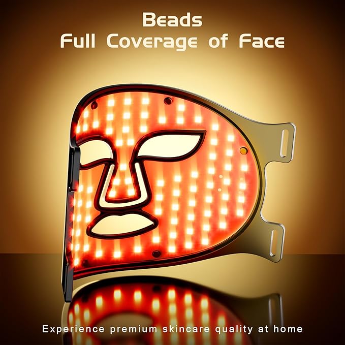 BNU Wireless Led Face Mask Light Therapy, 4 Modes Red Light Therapy for Face with 400 LED Beads, Dual 1000mAh Remote Control, 850NM Infrared Red Light Therapy for Anti-Aging at Home & Travel