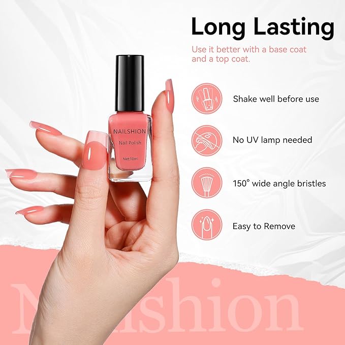 Pink Nail Polish Fast Dry Sheer Tinted Blush Rose Fingernail Polish, Jelly Pink 12-Toxic Free Vegan Rich in VE Nail Lacquer for All Tone Skin Home DIY Nail Art Gift for Women Girls