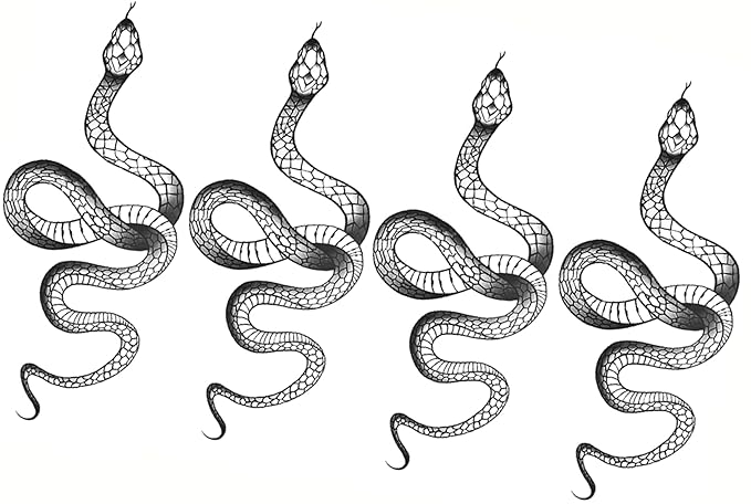 Fashion Realistic Big Size Black Snake Temporary Tattoo Stickers for Women Men Waterproof Fake Tattoo Waist Body Forearm Arm (Pack of 4)