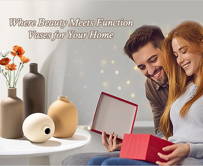 Ceramic Flowers Vase Set of 4, Elegant Multicolor Home Decorative Small Vases for Table, Centerpieces, Shelf (DBrown/Brown/Orange/White)
