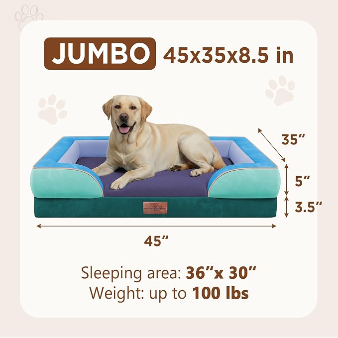 Comfort Expression Orthopedic Dog Bed for Extra Large Dogs with Bolster | Waterproof Dog Couch Bed with Washable Cover & Non-Slip Bottom, Supportive Egg Crate Foam XL Pet Bed, 45x35 Inch