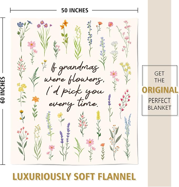 Grandma Gifts, Floral Blanket for Grandma Birthday Gift | Best Gifts for Grandma from Grandkids, Grandmother Gift on Grandparents Day, Christmas, Soft Throw Blankets 50'' x 60''